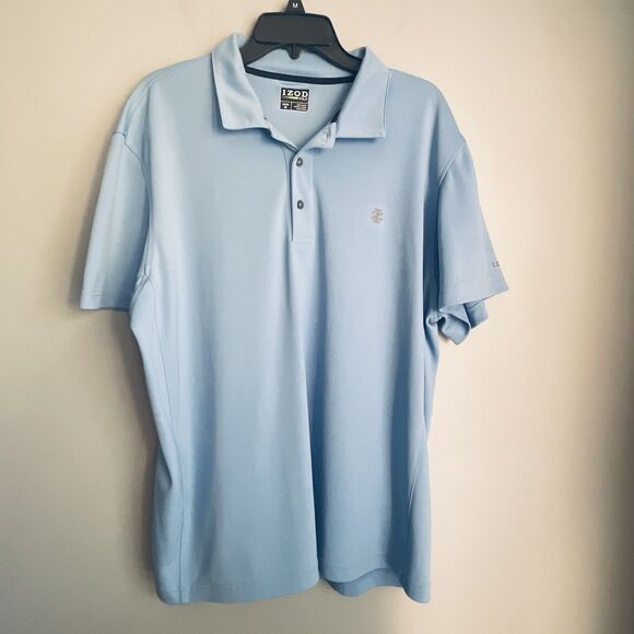 Izod Golf Polo Shirt Men's XL Light Blue Performance Short Sleeve Collared Logo - Picture 1 of 12